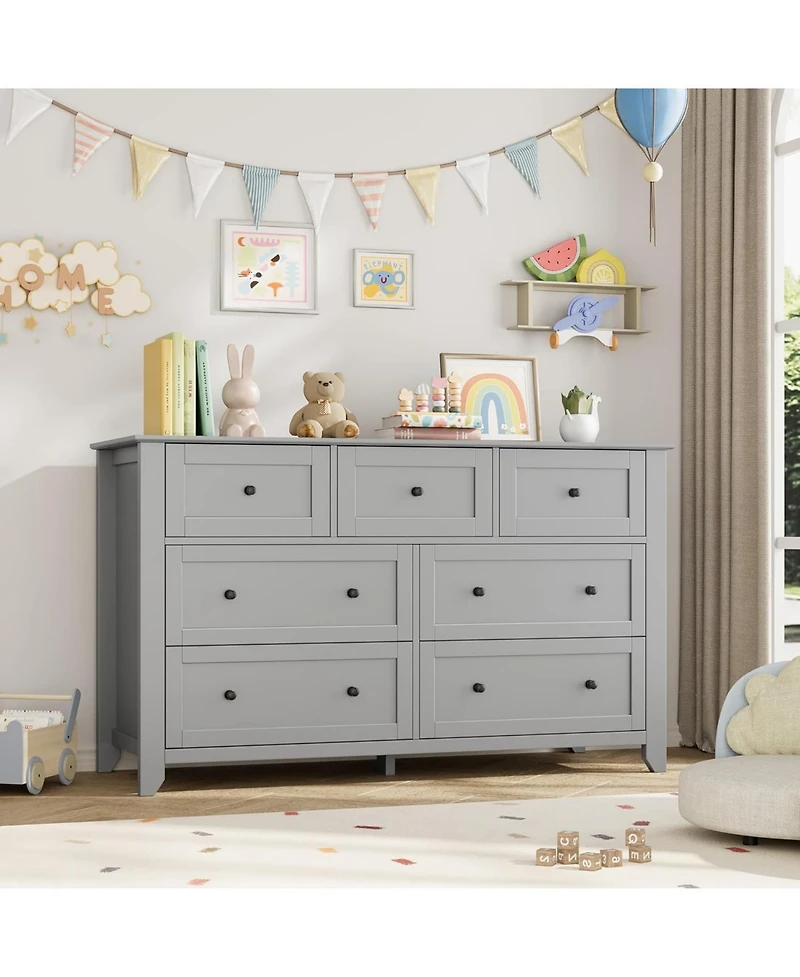 gaomon 7 Drawer Dresser for Bedroom, 54" Wide Dresser with Deep Drawers and Metal Knobs, Modern Large Wooden Chests of Drawers for Entryway