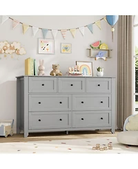 gaomon 7 Drawer Dresser for Bedroom, 54" Wide Dresser with Deep Drawers and Metal Knobs, Modern Large Wooden Chests of Drawers for Entryway