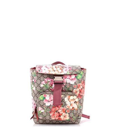 Pre-Owned Gucci Small Buckle Backpack Blooms Print Gg Coated Canvas