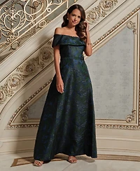 Xscape Women's Jacquard Off-The-Shoulder Ball Gown