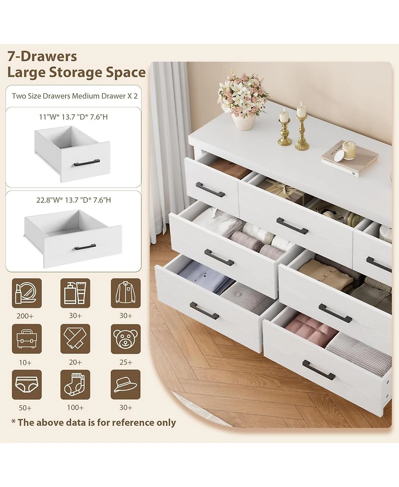 gaomon 7 Drawer Dresser for Bedroom, Wide Wood Chest of Drawers with Metal Handles, Large Storage Organizer Living Room