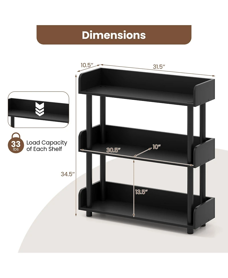 Slickblue 3-Tier Bookshelf with Anti-Tipping Kit and Industrial Storage Unit for Living