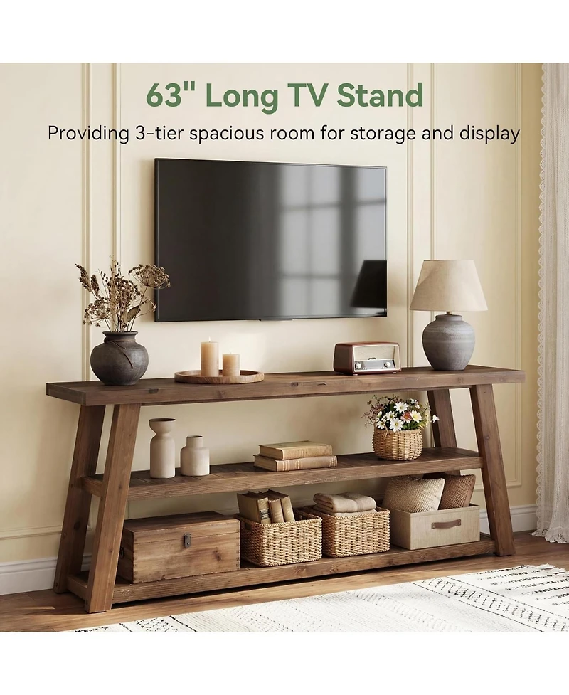Tribesigns 3-Tier Solid Wood Tv Stand, 63" Framhouse Rustic Entertainment Center for TVs Up to 70 Inches