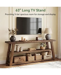 Tribesigns 3-Tier Solid Wood Tv Stand, 63" Framhouse Rustic Entertainment Center for TVs Up to 70 Inches