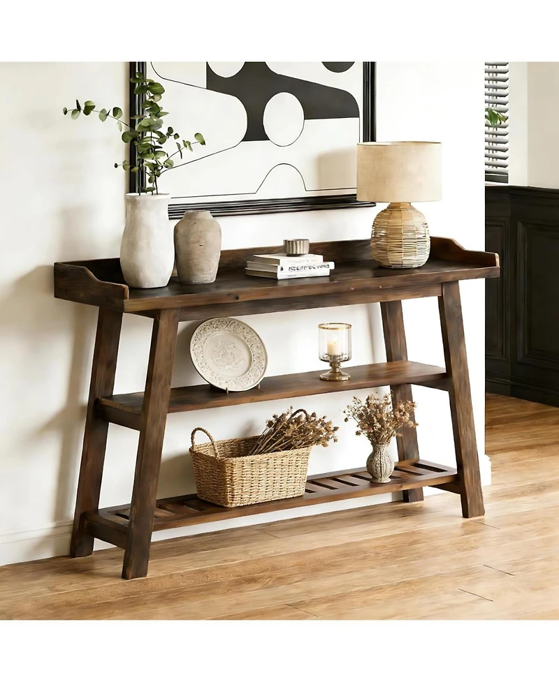 Tribesigns Solid Wood Entryway Table, 45" Narrow Console Table, 3-Tier Farmhouse Behind Couch Sofa Table