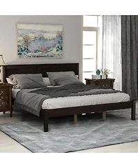 flynama Espresso Wood Platform Bed Frame with Headboard Wood Slat Support No Box Spring Needed