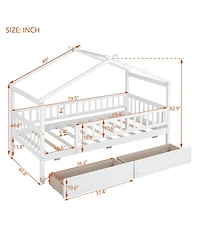 flynama Twin Size Wooden House Bed Two Drawers