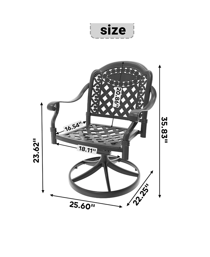 Clihome Patio Cast Aluminum Swivel Dining Chairs with Random Color Cushions, Set of 2