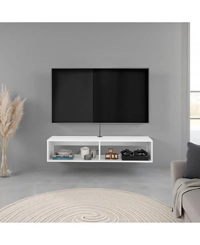 Depot E-shop Klein FloatingTV Stand, Space-Saver Design with Functional Shelves, White