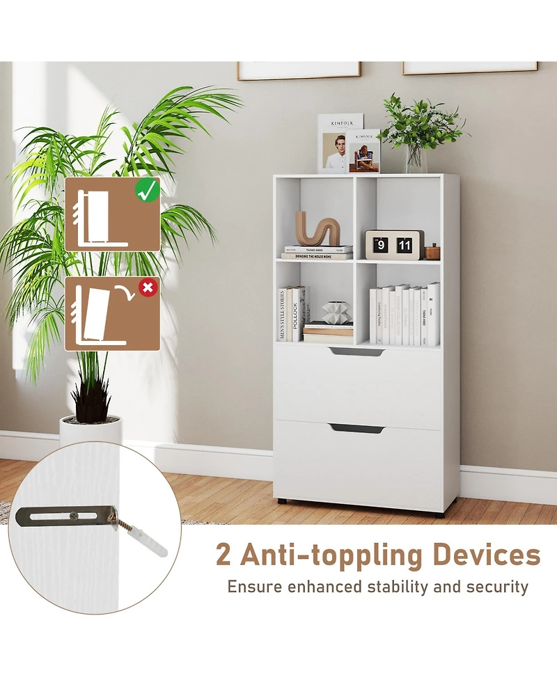 Slickblue 51 Inch Tall 5 Tier Bookcase with 4 Cubes and 2 Storage Drawers