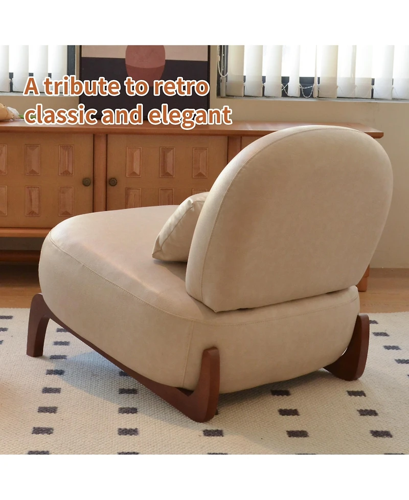 Rainsken Pu Leather Accent Chair, Comfy Reading Chair, Living Room Chair with Solid Wood Legs and Soft Cushion for Bedroom, Balcony