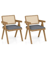 Sugift Set of 2 Rattan Accent Chairs with Padded Cushion and Rubber Wood Frame