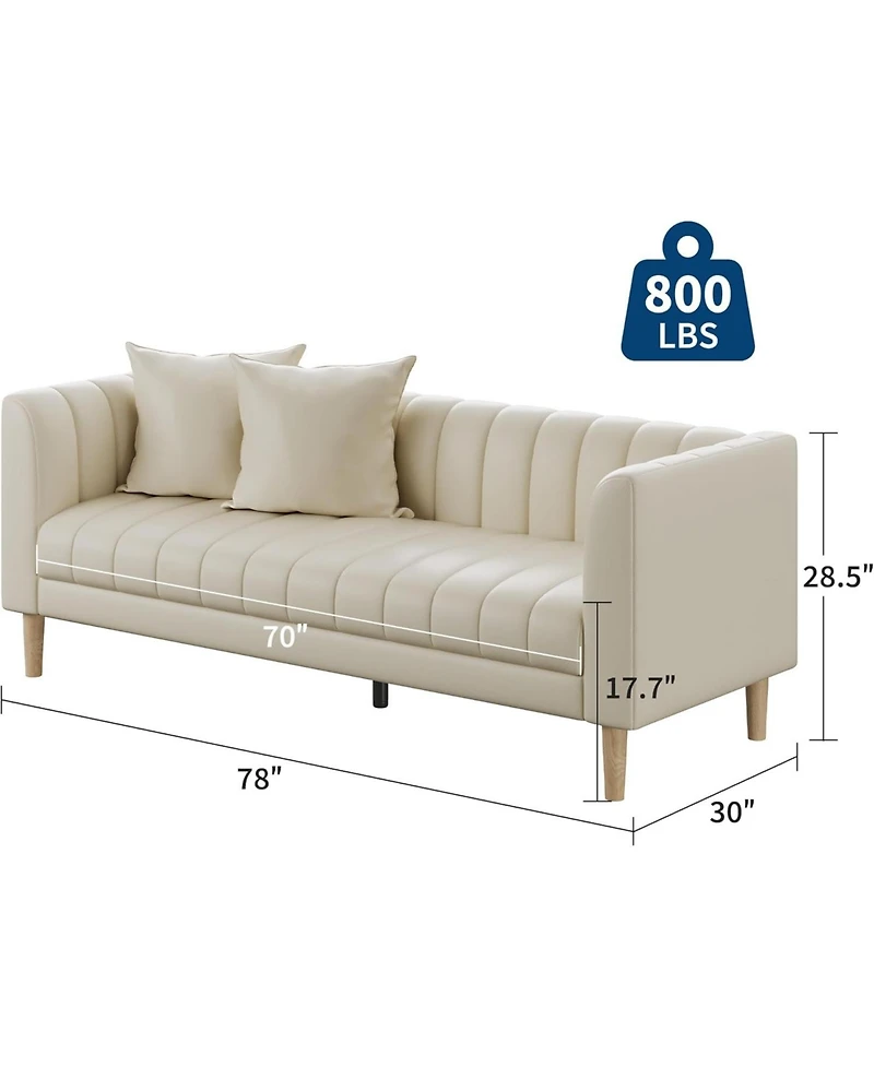 gaomon Modern 78" Faux Leather 3-Seater Sofa Couch, Deep Seat with 2 Pillows, Wood Legs