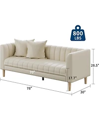 gaomon Modern 78" Faux Leather 3-Seater Sofa Couch, Deep Seat with 2 Pillows, Wood Legs