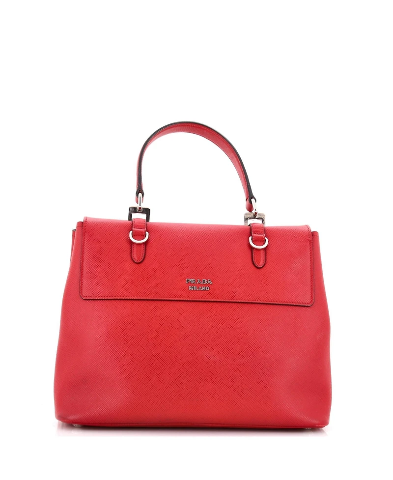 Pre-Owned Prada Medium Half Flap Double Turn Lock Satchel Saffiano Leather