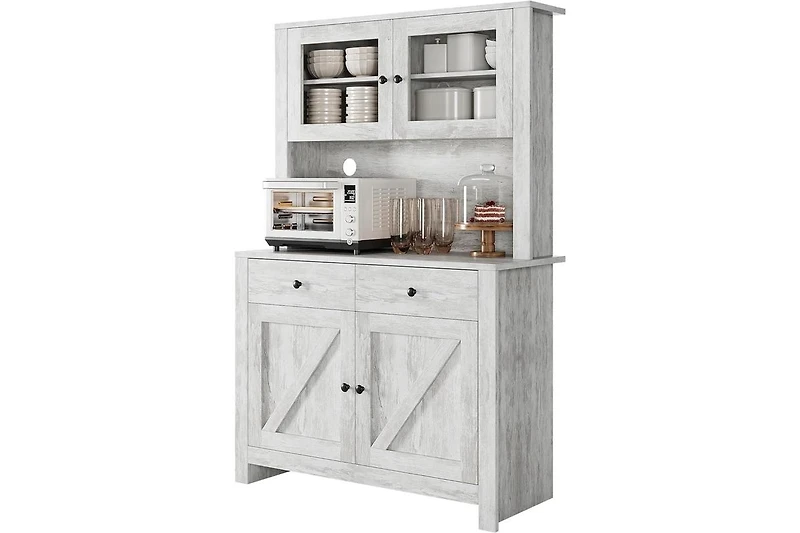 gaomon Kitchen Pantry Cabinet with Microwave Stand, Freestanding Hutch Cabinet with Buffet Cupboard, Tall Kitchen Cabinets with Adjustable Shelves for