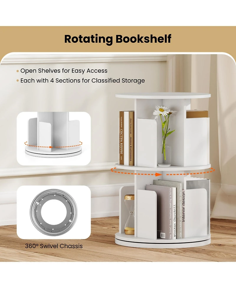 Slickblue 2-Tier Rotating Bookshelf with Dividers and Anti-falling