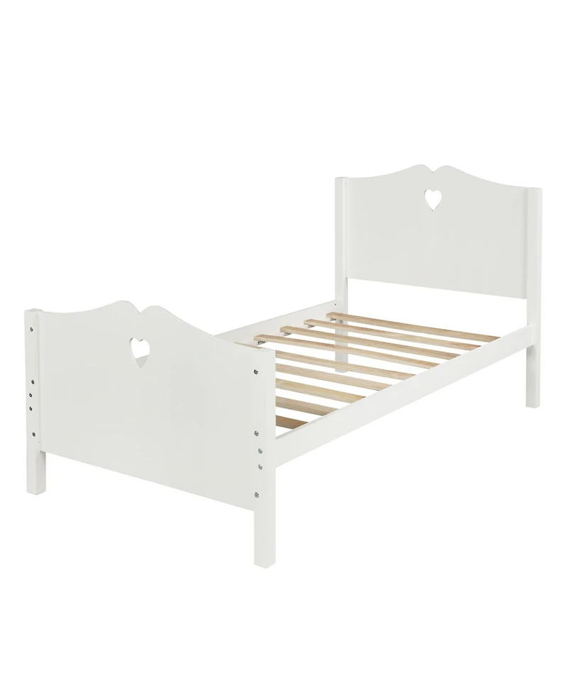 flynama Twin Size Platform Bed Frame with Wood Slat Support Headboard Footboard and Classic Design