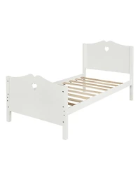 flynama Twin Size Platform Bed Frame with Wood Slat Support Headboard Footboard and Classic Design
