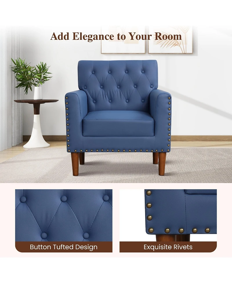 Sugift Mid Century Modern Accent Chair with Button Tufted Decoration and Rivets.