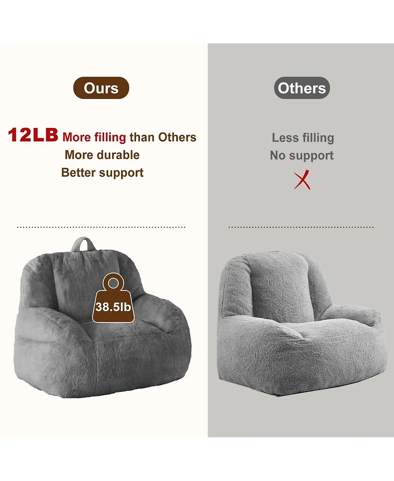 gaomon Giant Bean Bag Chair, Faux Fur Stuffed Bean Bag Couch with Filler, Bean Bag Chair for Adults
