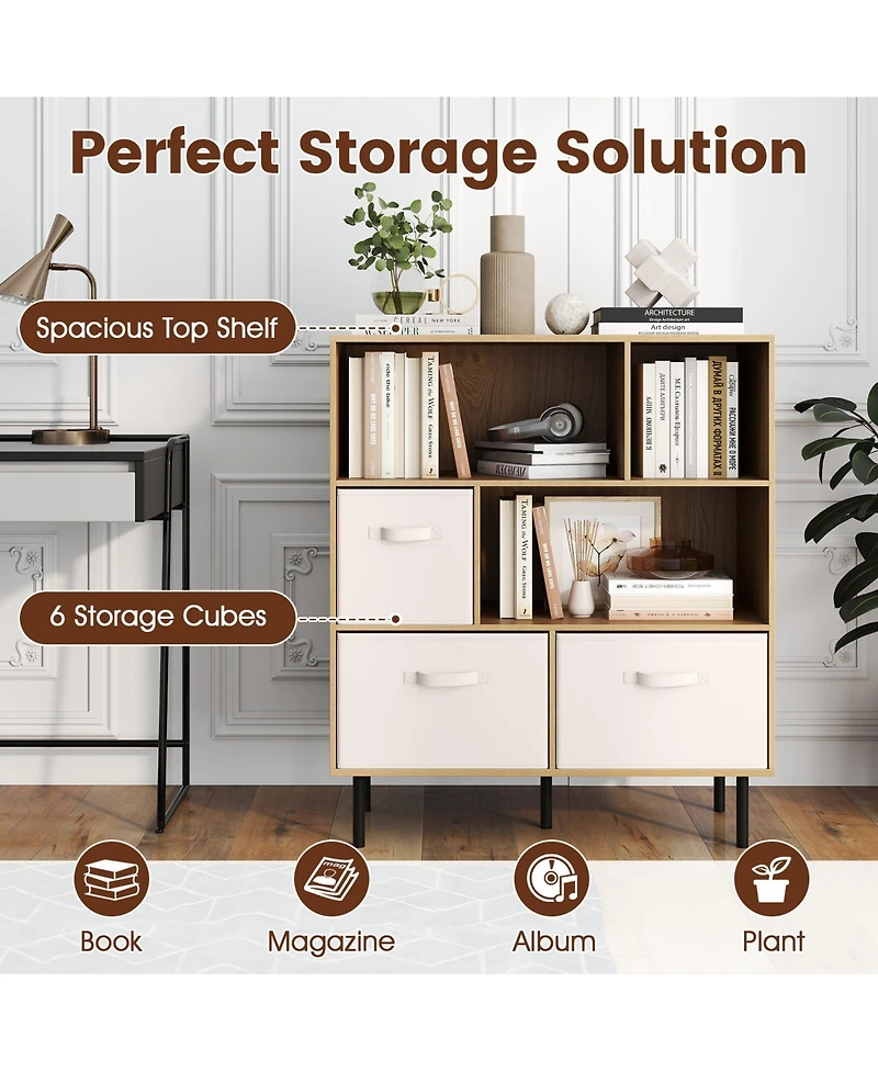 Slickblue 6 Cube Storage Organizer Shelf with Removable Fabric Drawers