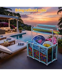 Yescom 424 Gal Pool Float Storage Bin Blue Net Replacement 52"x33"x67" 2 Tiers Rolling Toys Cart