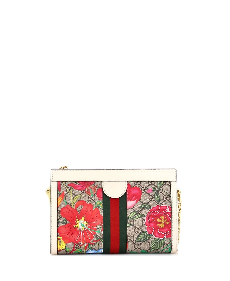 Pre-Owned Gucci Small Ophidia Chain Shoulder Bag Flora Gg Coated Canvas