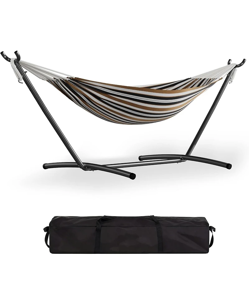 gaomon Double 2-Person Hammock with Stand, Indoor/Outdoor, Space-Saving Steel Frame, Carry Bag, 450 Lbs Capacity, Garden & Beach, Coffee