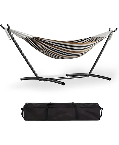 gaomon Double 2-Person Hammock with Stand, Indoor/Outdoor, Space-Saving Steel Frame, Carry Bag, 450 Lbs Capacity, Garden & Beach, Coffee
