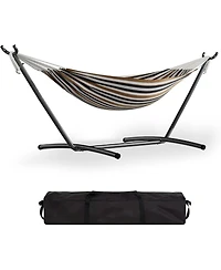gaomon Double 2-Person Hammock with Stand, Indoor/Outdoor, Space-Saving Steel Frame, Carry Bag, 450 Lbs Capacity, Garden & Beach, Coffee
