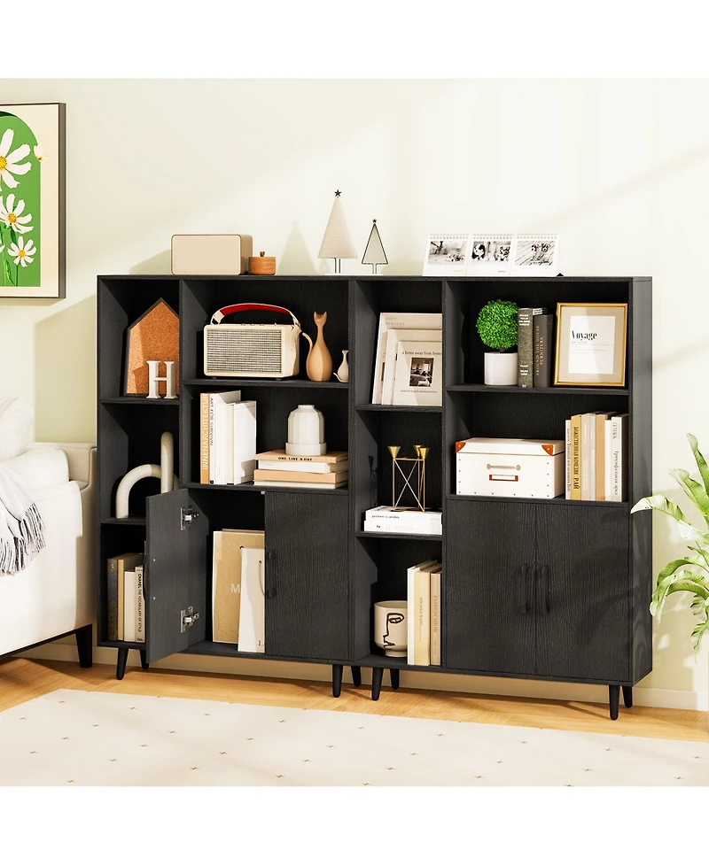 Slickblue 47 Inch Bookshelf with Open Cubes and Bottom Storage Cabinet