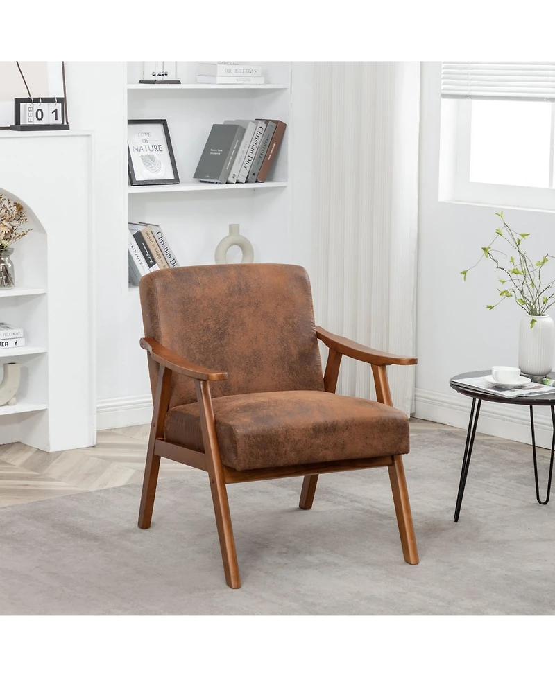 Clihome Modern Accent Chair, Living Room Chair with Solid Wood Frame, Lounge Wingback