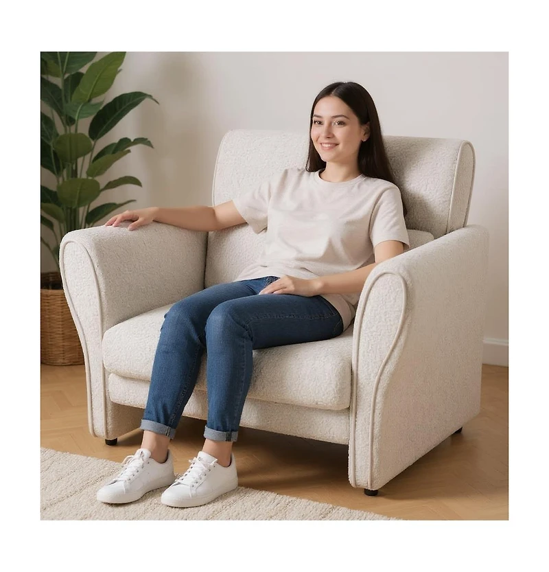 gaomon Modern Accent Chair, Upholstered Furry Sherpa Boucle Armchair, Mid-Century Lounge Sofa for Bedroom