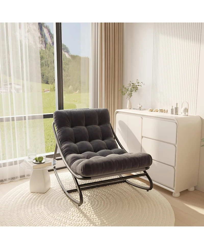 gaomon Outdoor Rocking Chair with Thick Waterproof Cushion, Adjustable Metal Frame Patio Rocker for Garden, Balcony & Poolside