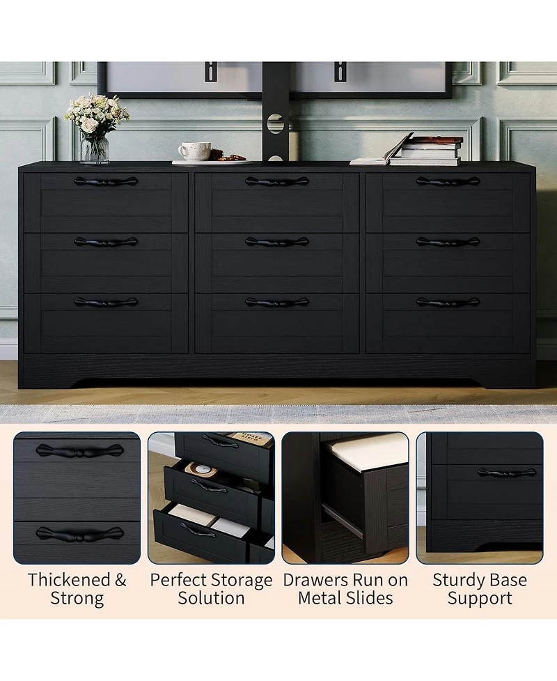 gaomon 9 Drawer Dresser Tv Stand with Mount for 32-85 TVs, Modern Entertainment Center Drawers, Media Console Table Bedroom Living