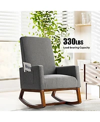 Gymax Rocking Chair High Back Upholstered Lounge Armchair w/ Side Pocket