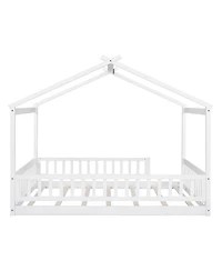 flynama Full Size Wood House Bed Fence