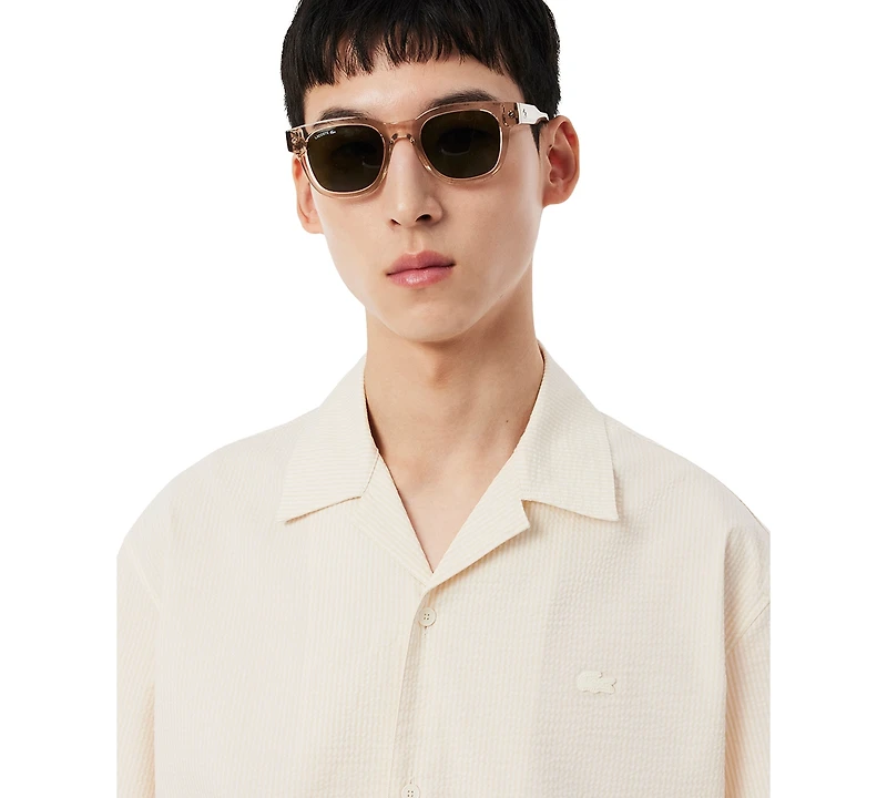 Lacoste Men's Relaxed-Fit Seersucker Waffle Hawaii Collar Shirt