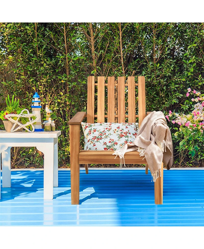Gymax Set of 2 Outdoor Wooden Adirondack Chair Patio Lounge Chair w/ Armrest