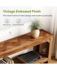 Tribesigns Solid Wood Tv Stand with Open Storage Shelves, Farmhouse Tv Stand for 65-Inch Tv