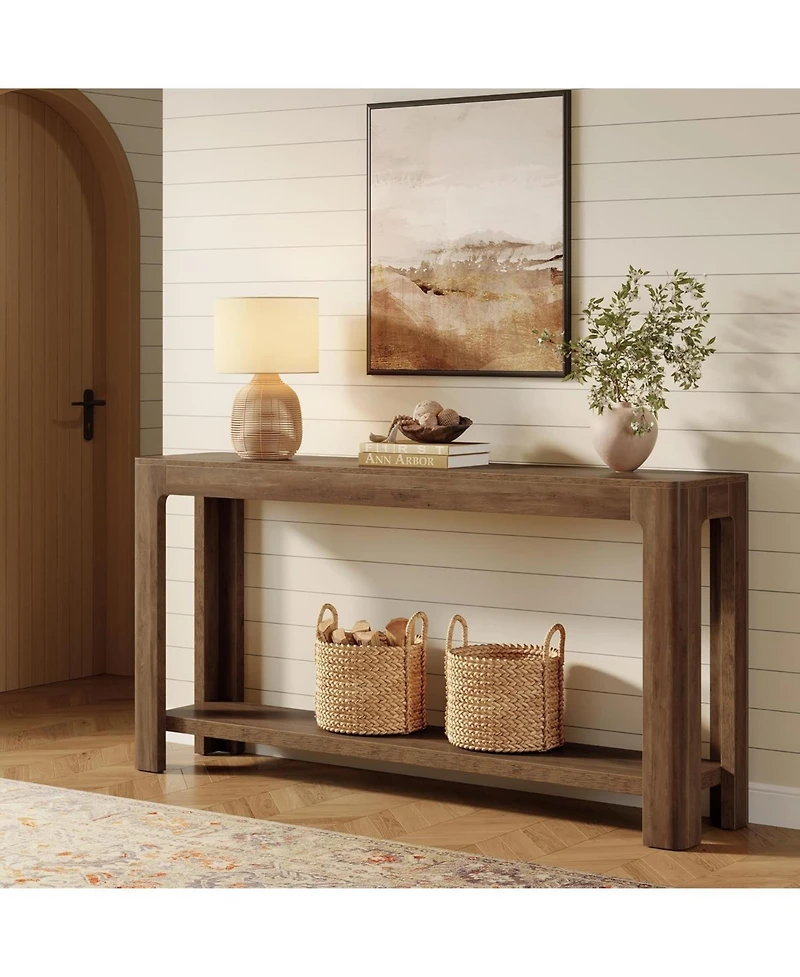 Tribesigns 63 Inch Entryway Console Table, 2-Tier Farmhouse Narrow Sofa Table Behind Couch, Accent Entrance Furniture, Rustic Brown