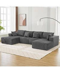 gaomon 137" U-Shaped Modular Sectional Sofa, 4-Piece Corduroy Cloud Couch with Double Chaise