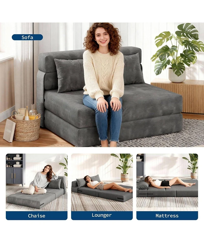 gaomon 4-in-1 Folding Sofa Bed Chair Bed, Convertible Sleeper with Pillow, Medium