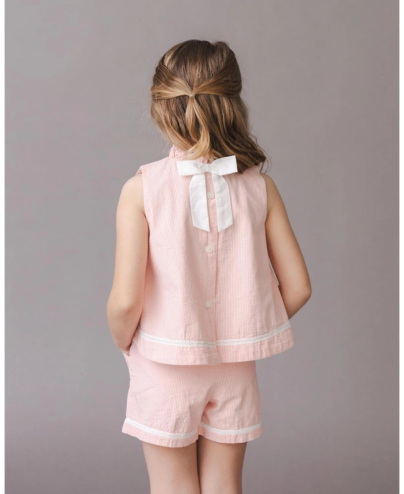 Hope & Henry Little Girls and Organic Ruffle Neck Seersucker Top