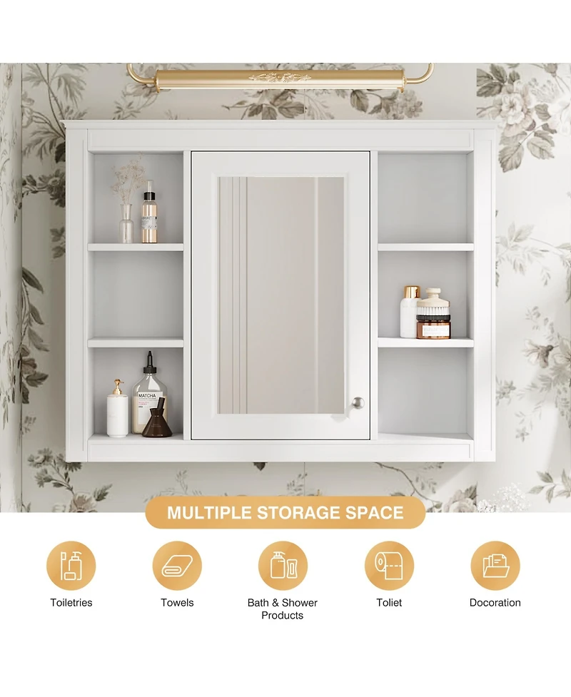Busdays 35'' x 27.5'' Bathroom Medicine Cabinet with Mirror, Wall Mounted Storage Cabinet with 6 Open Shelves
