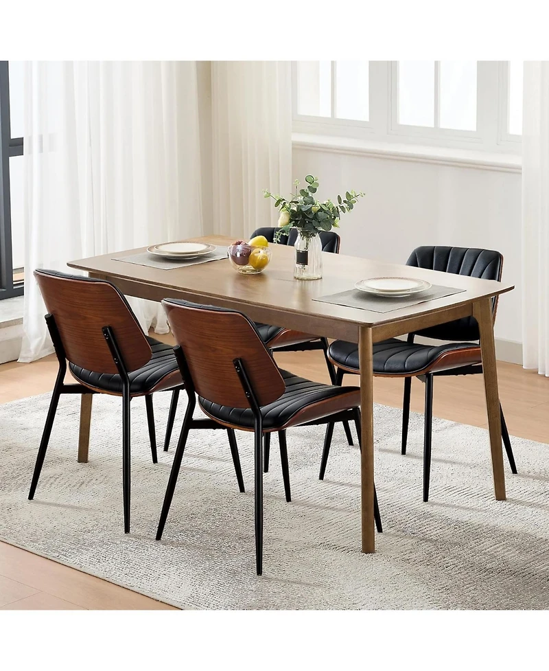 gaomon Dining Chairs Set of 6,Mid-Century Modern Upholstered Retro Pu Leather Kitchen Chairs with Walnut Bentwood Back and Metal Legs Adjustable