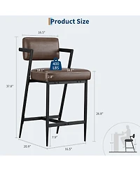 gaomon Bar Stools Set of 2 w/Backrest,27" Counter Height Stool with Armrest and Footrest,Tall Chairs Thick Cushion Thickened Metal