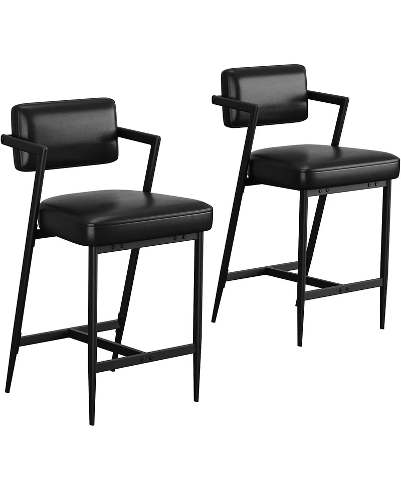 gaomon Bar Stools Set of 6 with Armrests,Counter Height Backrest,Footrest, Thick Cushion and Thickened Metal Legs