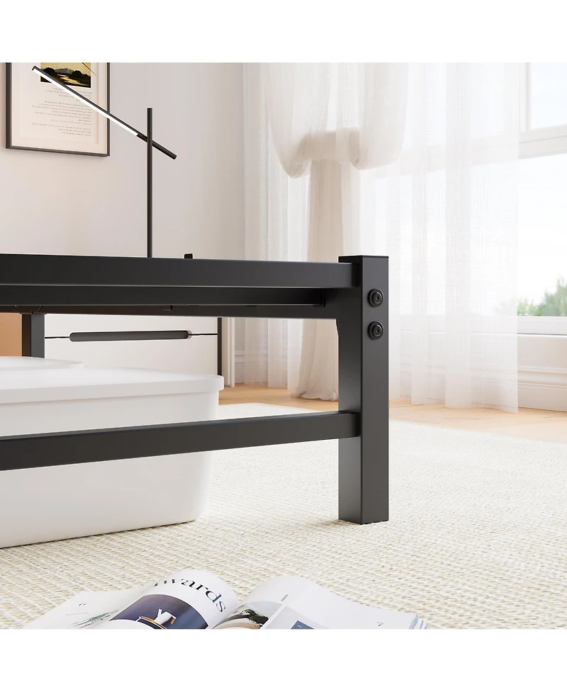 flynama Queen Size Metal Bed Wooden Headboard Rgb Lights Charger Storage